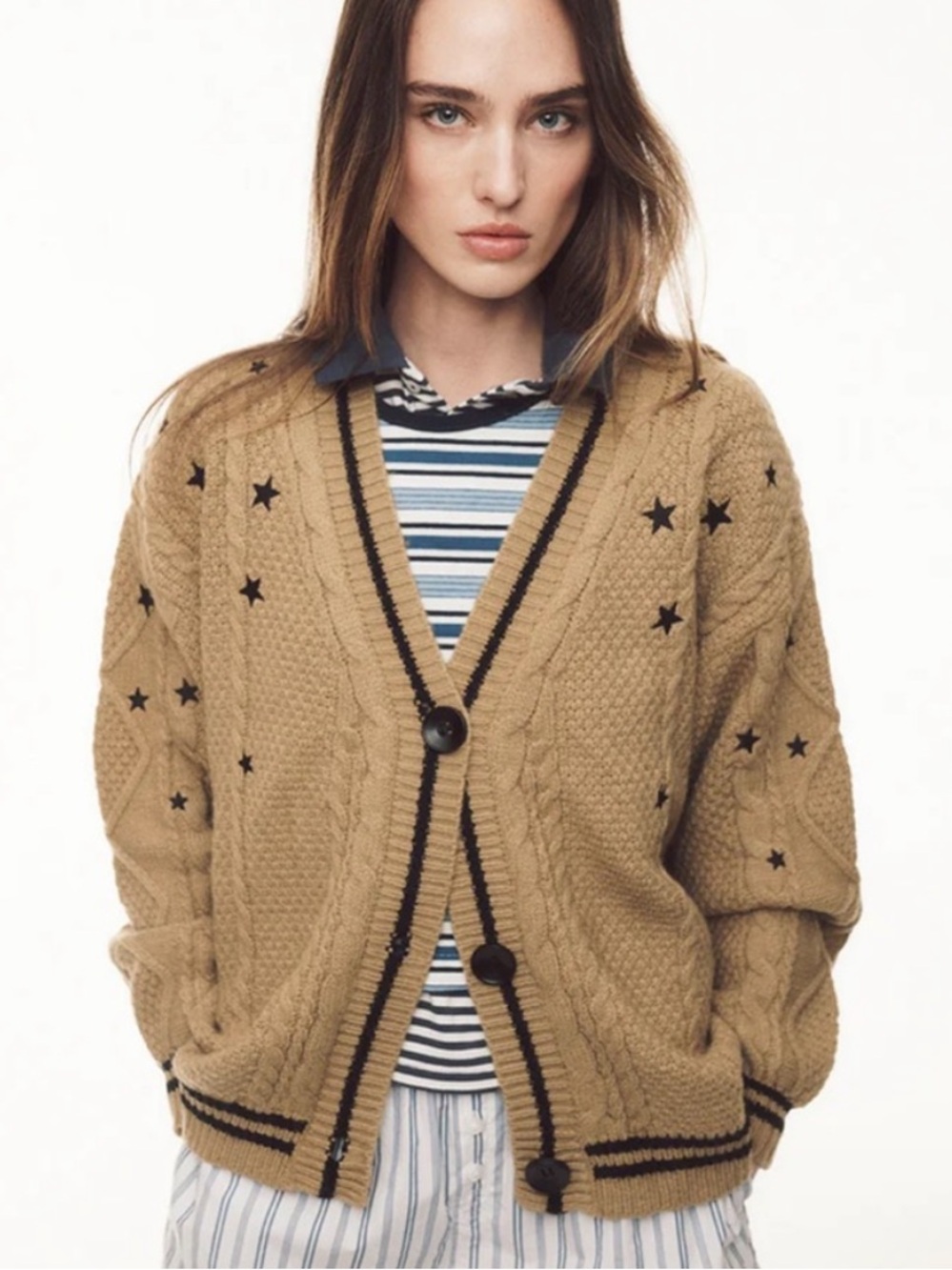 Taylor Swift Fearless Cardigan Sweater Medium Large Star Embroidered Cable Knit